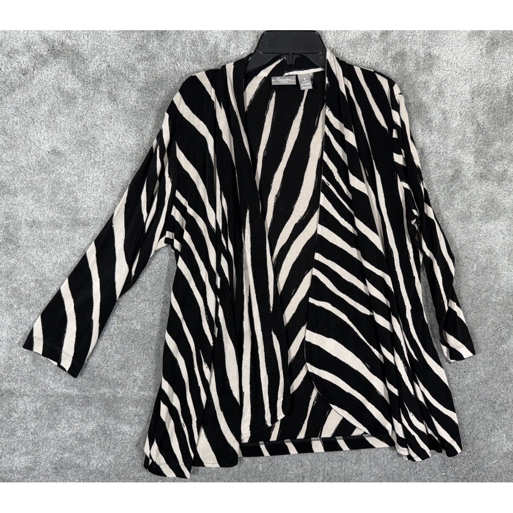 Chicos Travelers Animal Striped Print Slinky Open Front Cardigan Jacket Sz 1‎